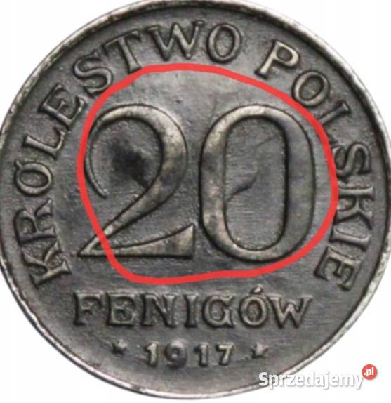 20 Fenigów Królestwo Polskie 1917 r Destrukt Konin