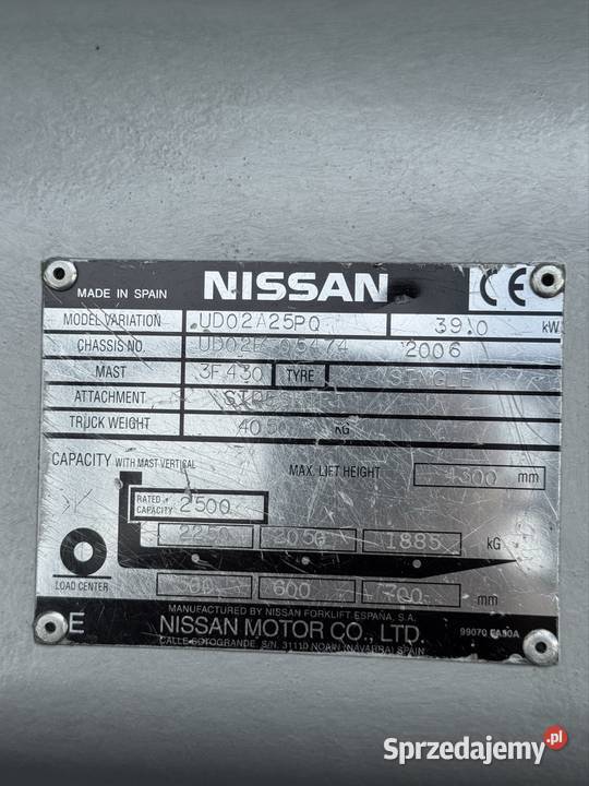 Wózek widłowy Nissan 25 t triplex wolny skok Wilkołaz-Stacja Kolejowa sprzedam