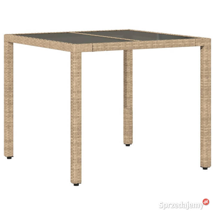Stół ogrodowy ze szklanym blatem beż 90x90x75 mazowieckie