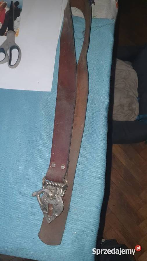Pasek skórzany ozdobny antyk vintage stroju