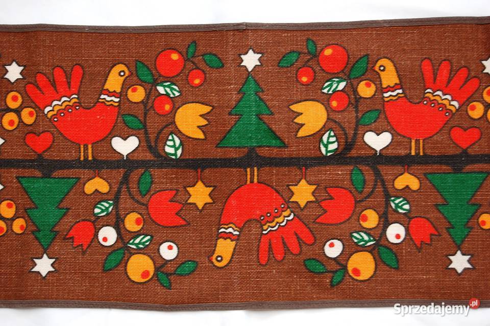 Bieżnik świąteczny PRL NRD DDR vintage juta wielokolorowy Lublin