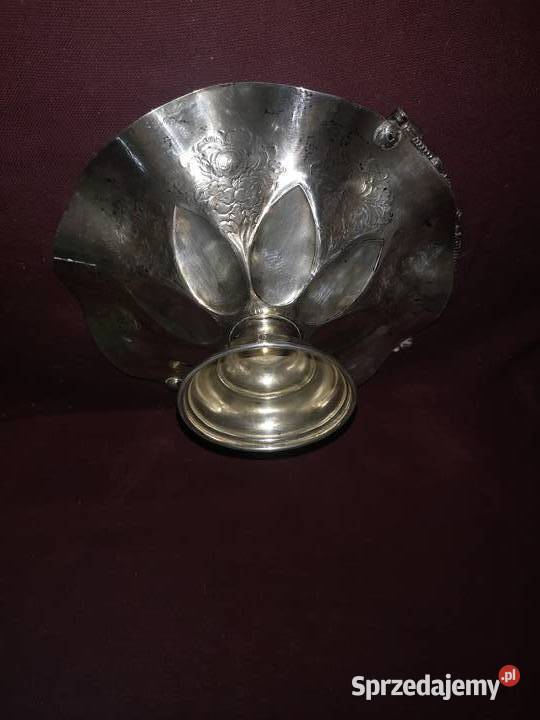 Patera platerowa w grawerowane kwiaty Antyki Gdańsk sprzedam