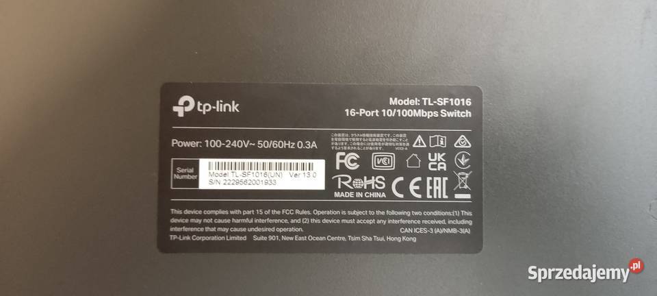 Switch TPLink TLSF1016 10100Mbps 16 portów LAN Tp-Link Internet i komunikacja małopolskie Miechów