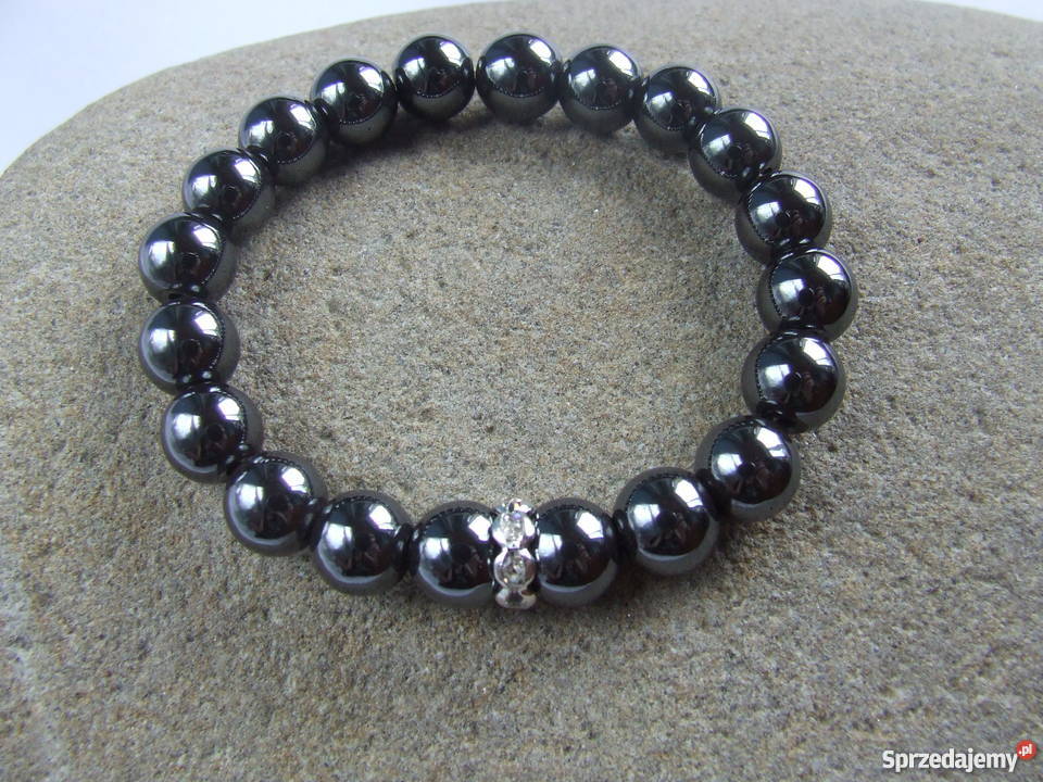 Bransoletka z hematytu hematyt cyrkonie z
