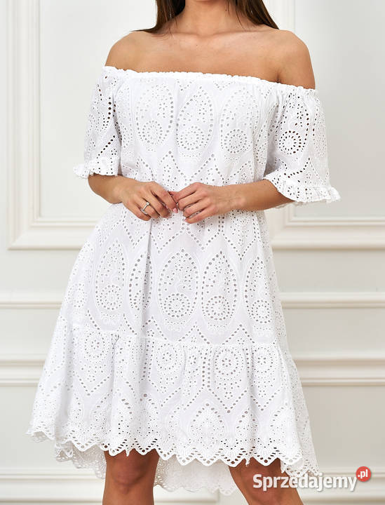 Sukienka BOHO ażur oversize hiszpanka beż XS L Gdańsk