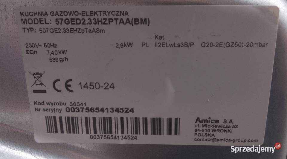 Kuchnia gazowa Amica Płock