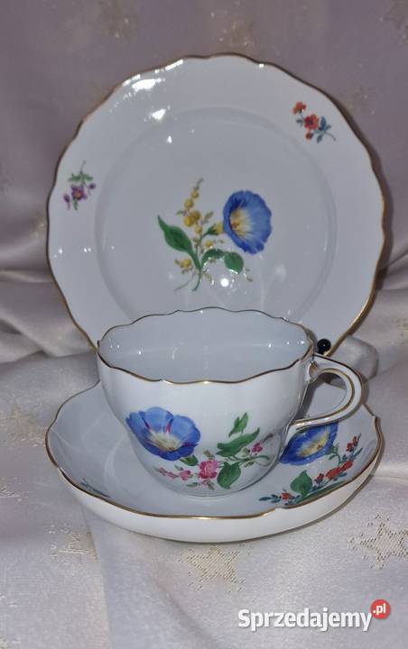 MeissenMiśni porcelanowe trio śniadaniowe Porcelana i szkło