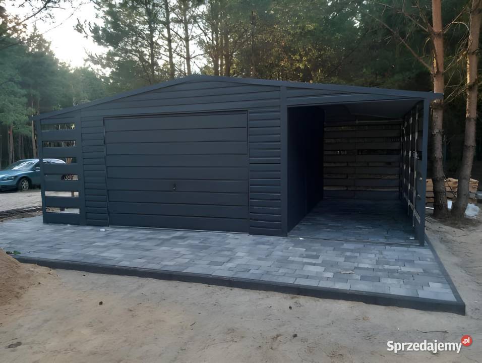 Garaż Blaszany Blaszak z wiatą 7x5m ciemny Sprzedaż Płock