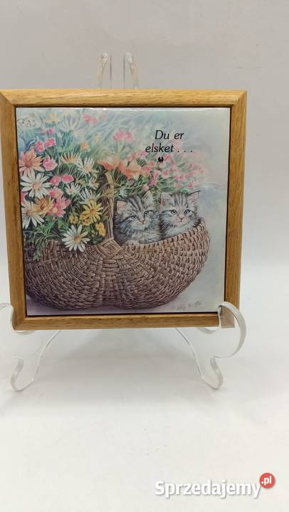 Płytka oprawiona w drewnie dwa koty Zamość sprzedam