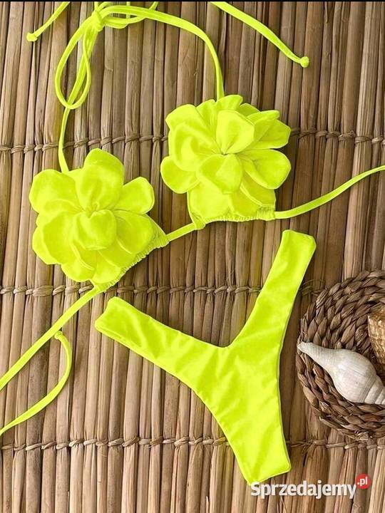 Bikini strój kąpielowy neon kwiaty 3d Kłodzko