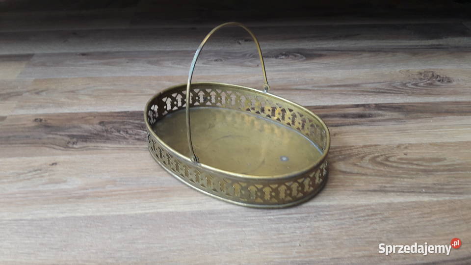 Stara mosiężna ażurowa patera z rączką mosiężny Gdynia