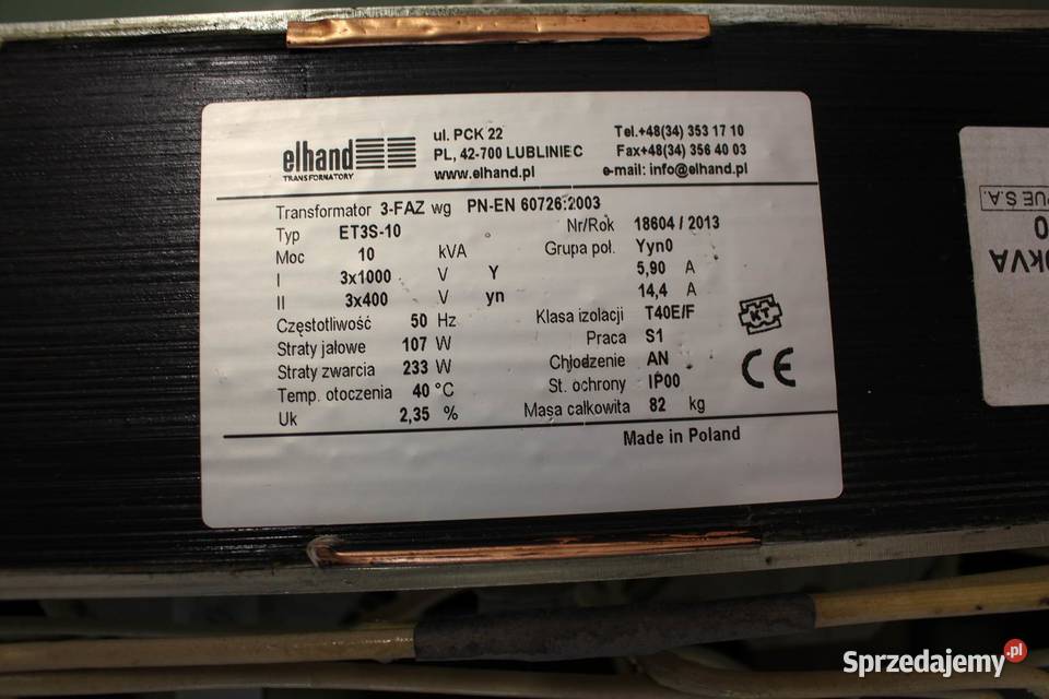 Transformator ET3S10kVA 1000400230V Yyn0 świętokrzyskie Włoszczowa