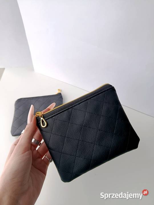Saszetka portfel skórzany pikowany czarny Pozostałe Konin