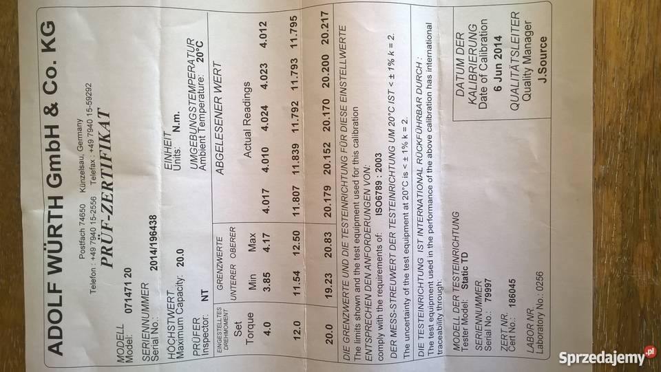 Klucz dynamometryczny 14 Wurth 4 20 Nm