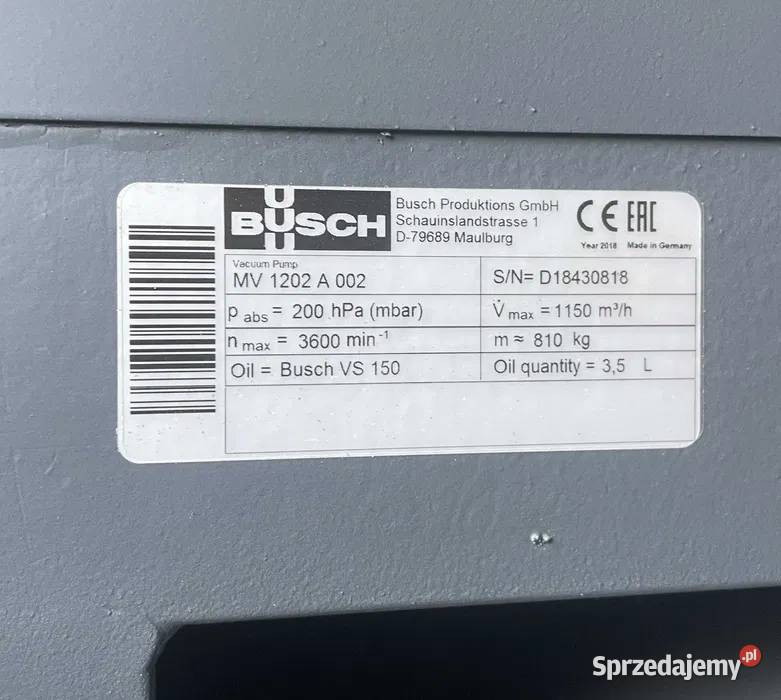 Nowa pompa próżniowa Busch MV 1202 A
