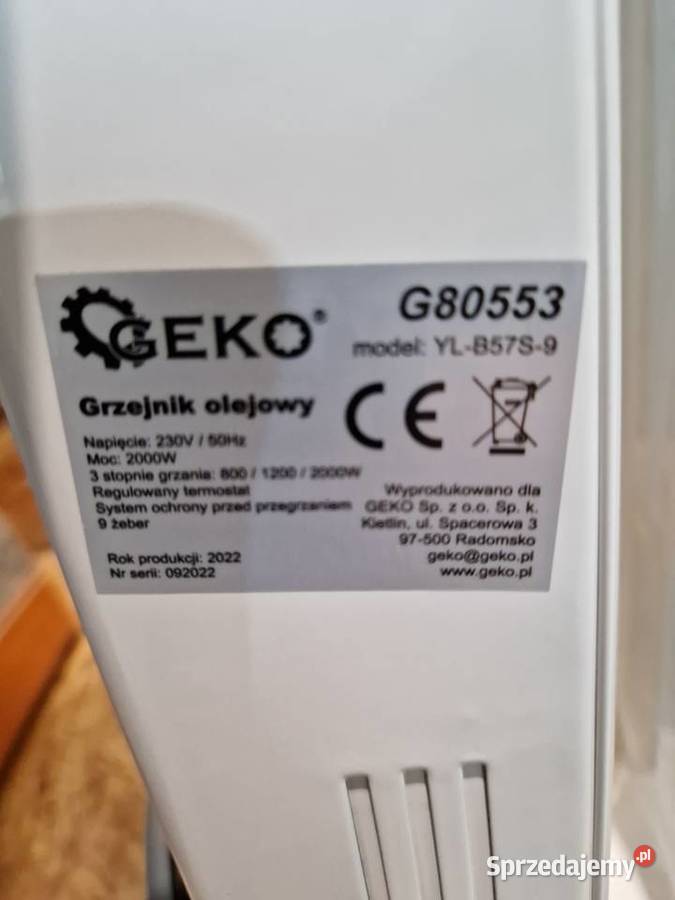 Grzejnik olejowy termostatem 9 żeber 2000W Głogowa