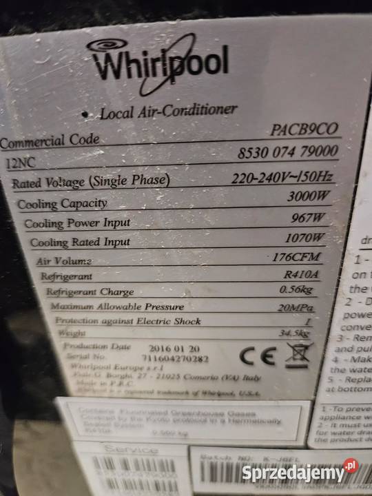 Klimatyzator przenośny Whirlpool PACB9CO Pszczyna sprzedam