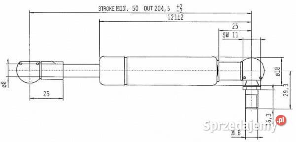 Sprężyna gazowa L2045 mm 300N Stabilus CA256943 Kamionna
