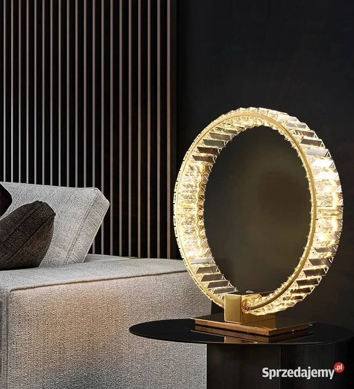 Lampa stołowa kryształowa ring złota lampa nocna Warszawa sprzedam