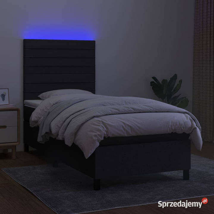 Łóżko kontynentalne z materacem czarne tkanina 128cm