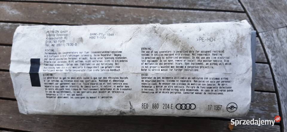 Poduszka powietrzna pasażera 8E0880204E Audi A4 poduszki powietrzne Chocianów