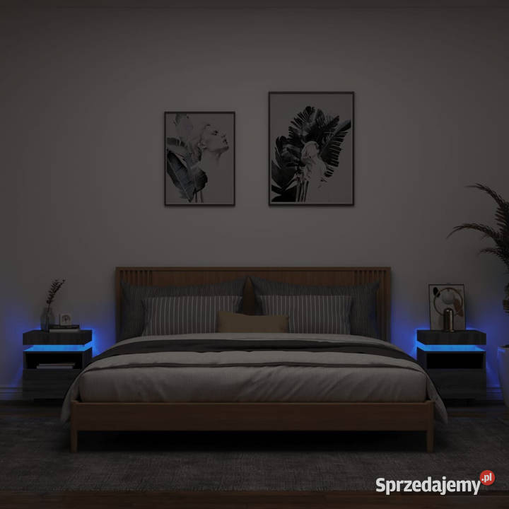 Szafki nocne z LED 2 szary dąb sonoma 40x39x485 Warszawa