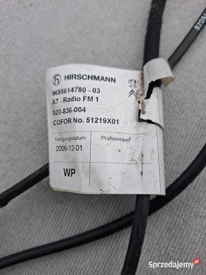 Wiązka kabel anteny Peugeot 207 9655614780 Przyborów sprzedam