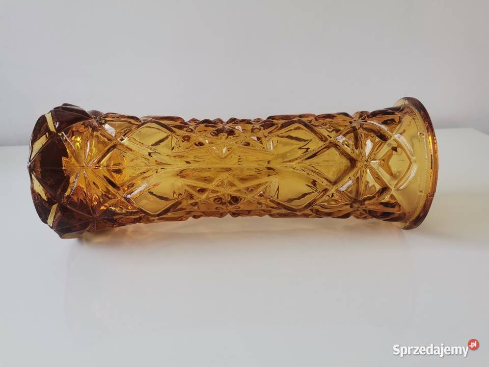 Stary duży wazon szkło miodowe HSG Hortensja Katowice