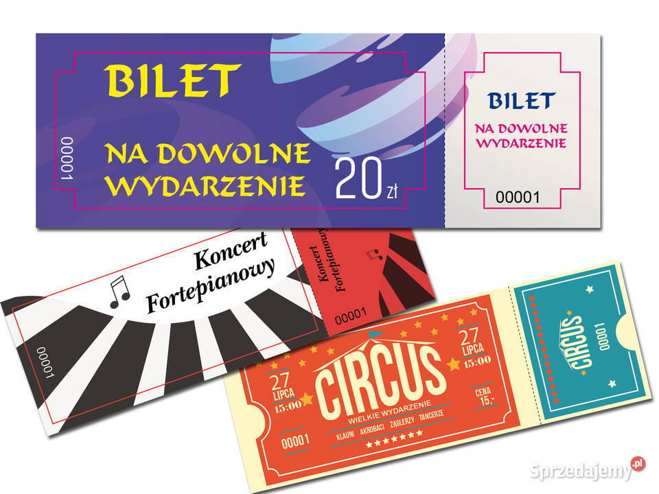 Bilet wstępu wejściówka grafika dowolna 145x50 Piła