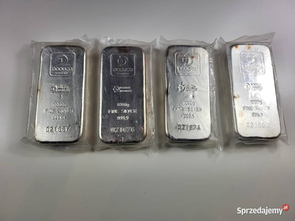 Sztabki srebra Doduco 1 próba 9999 certyfikat Lublin sprzedam