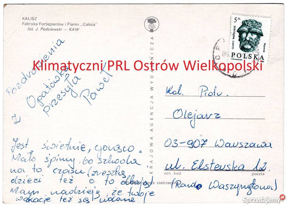 Kalisz pocztówka Fabryka Fortepianów i Pianin Bielsko-Biała