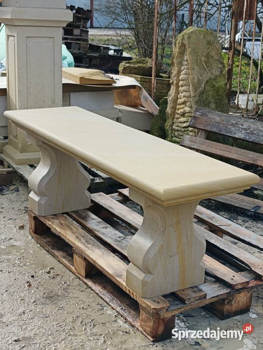 Ławka z piaskowca ręczna robota naturalny kamień Kamienna Góra