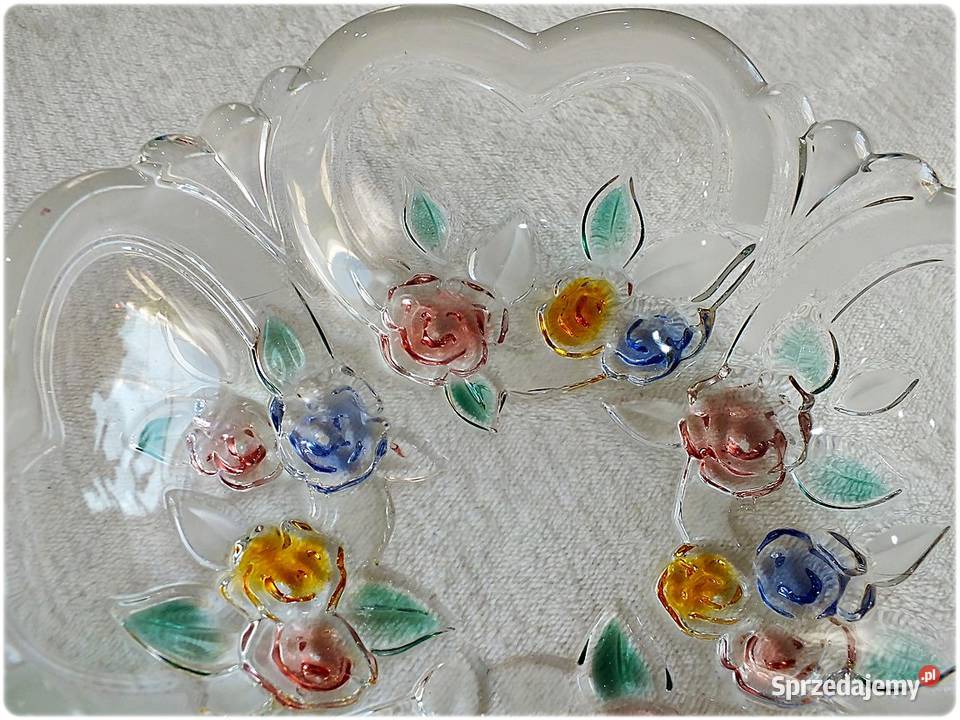 Patera szklana w kwiaty Szkło kryształowe