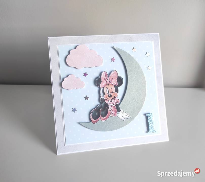 Kartka ręcznie robiona na urodziny Myszka Minnie Rękodzieło Łódź sprzedam