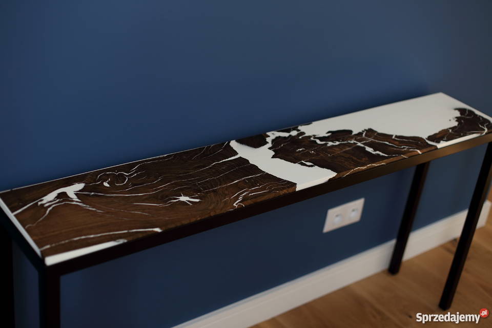 Konsola czarny dąb stół biały epoksyd żywica