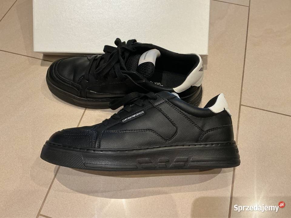 Sneakersy Skórzane Czarne Męskie Emporio Armani Nowa Sól