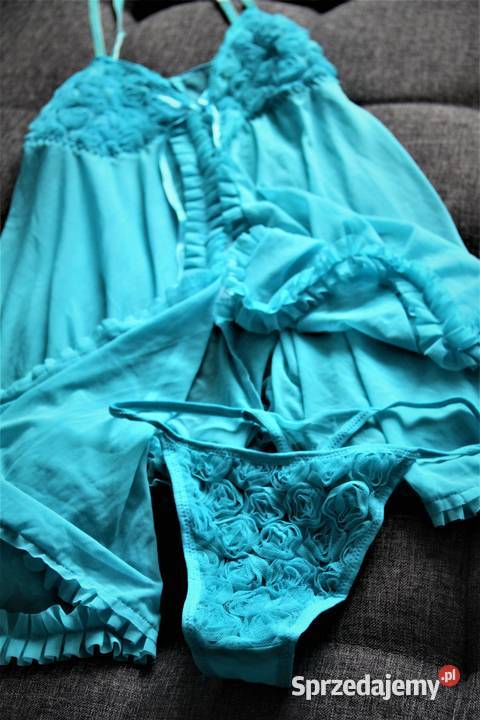 NOWA turkusowy komplet babydoll stringi Chorzów
