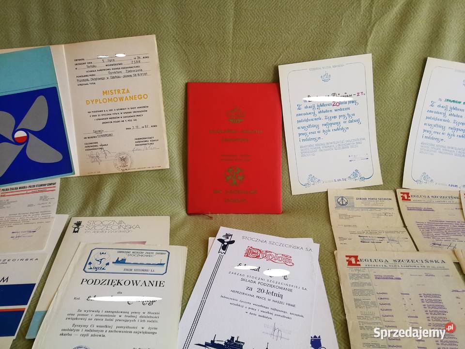 Dyplomy Stocznia Szczecińska Żegluga PŻM wyciągi