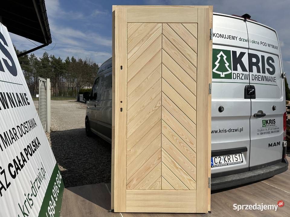 DRZWI RĘKI DREWNIANE ZEWNĘTRZNE 40 sztuk CAŁA Drzwi i okna Grzybno