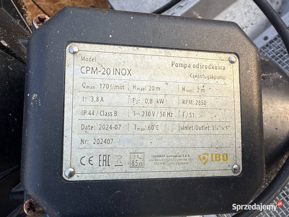 Pompa do wody IBO CPM20 INOX 08 kW 230 V sprzedam