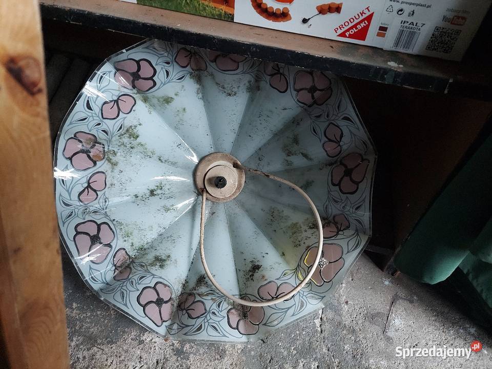 Żyrandol PRL kwiaty kwiatki różowe Witraże Jelenia Góra