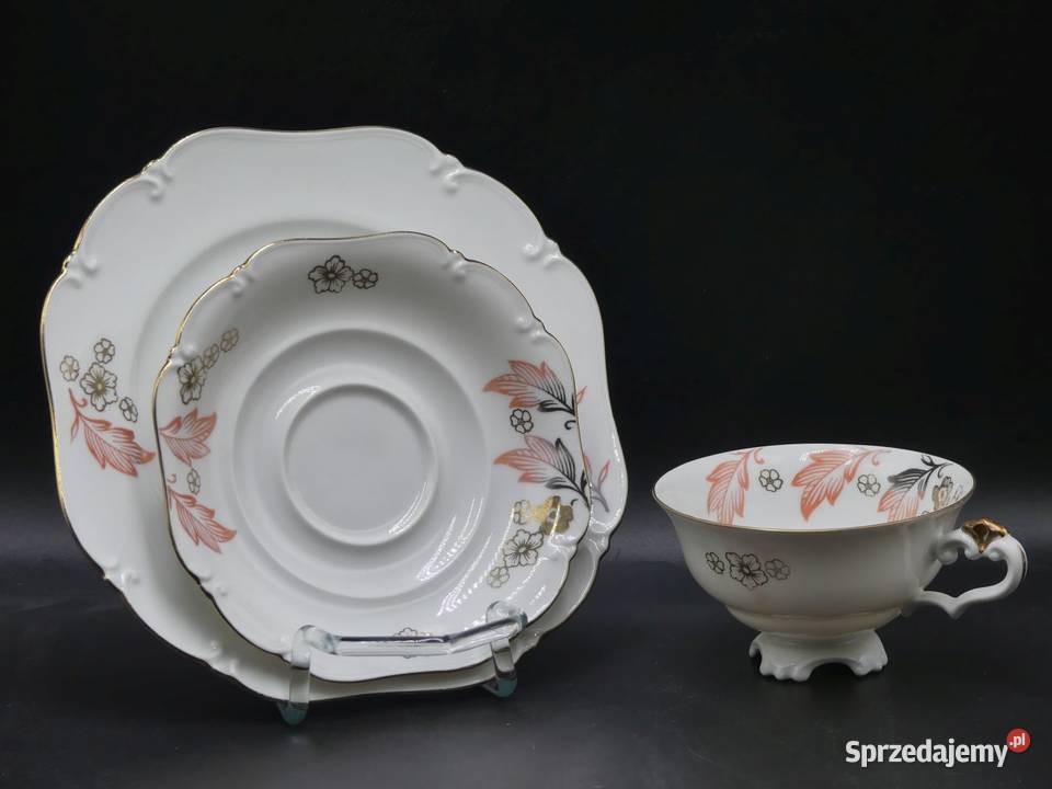 Urokliwe trio Tułowice Tillowitz na nóżkach 1928 Porcelana i szkło wielkopolskie Poznań