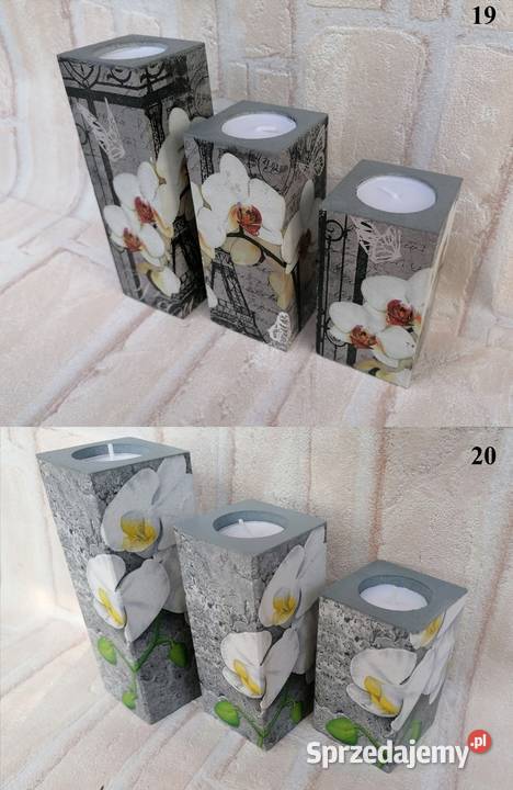 3 duże świeczniki Maki róże lawenda prezent Dekoracje i ozdoby Halinów