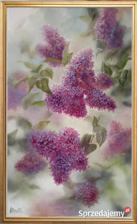 Kwiaty Bzy ręcznie malowany olejny L Olbrycht Nowy Sącz