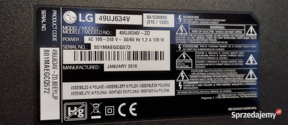 LG49UJ634VCzęsci sprawne Elektronika kujawsko-pomorskie Bydgoszcz