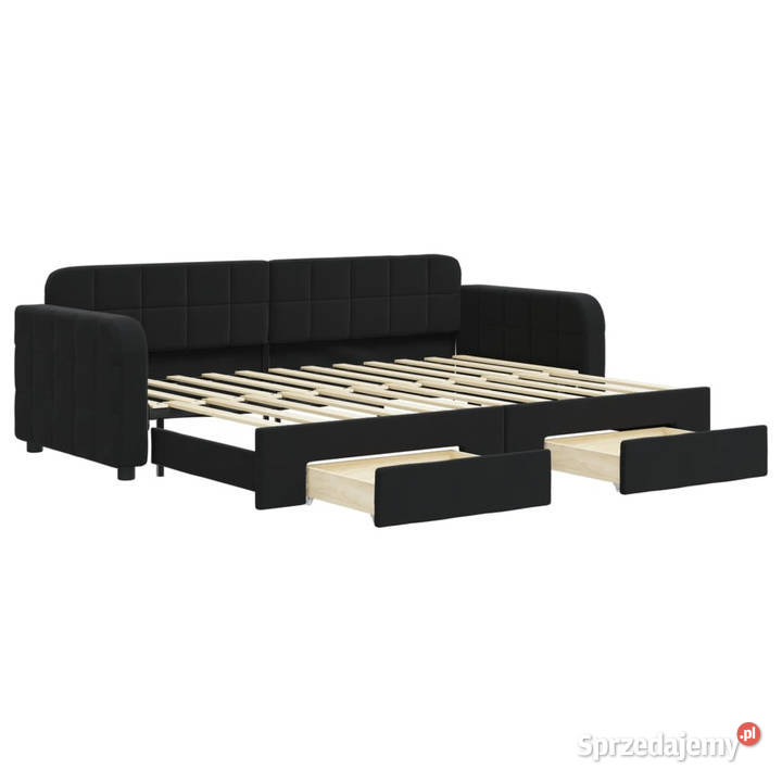Sofa rozsuwana z szufladami czarna aksamit 223cm mazowieckie Warszawa sprzedam