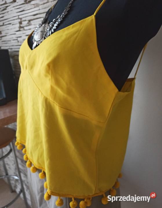 żółty topik z pomponami Bez wzoru Moda i Styl Częstochowa sprzedam