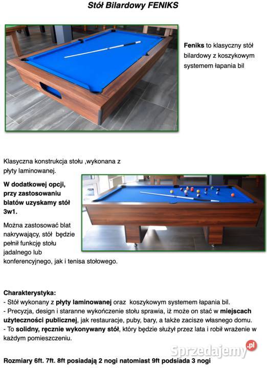 Stół bilardowy Feniks 7 ft z akcesoriami Polski Oleśnica