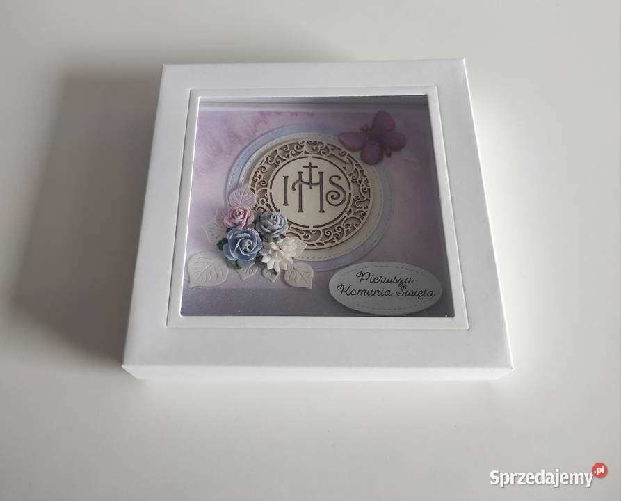 Kartka w pudełku ręcznie robiona na Komunię Łódź