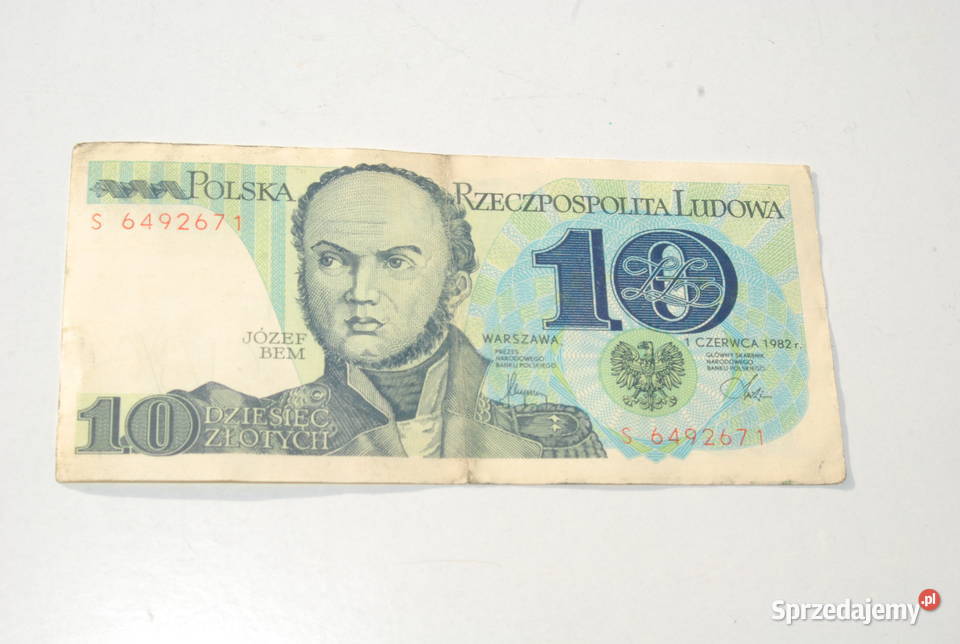 Stary banknot 10 złotych Józef Bem 1982 antyk